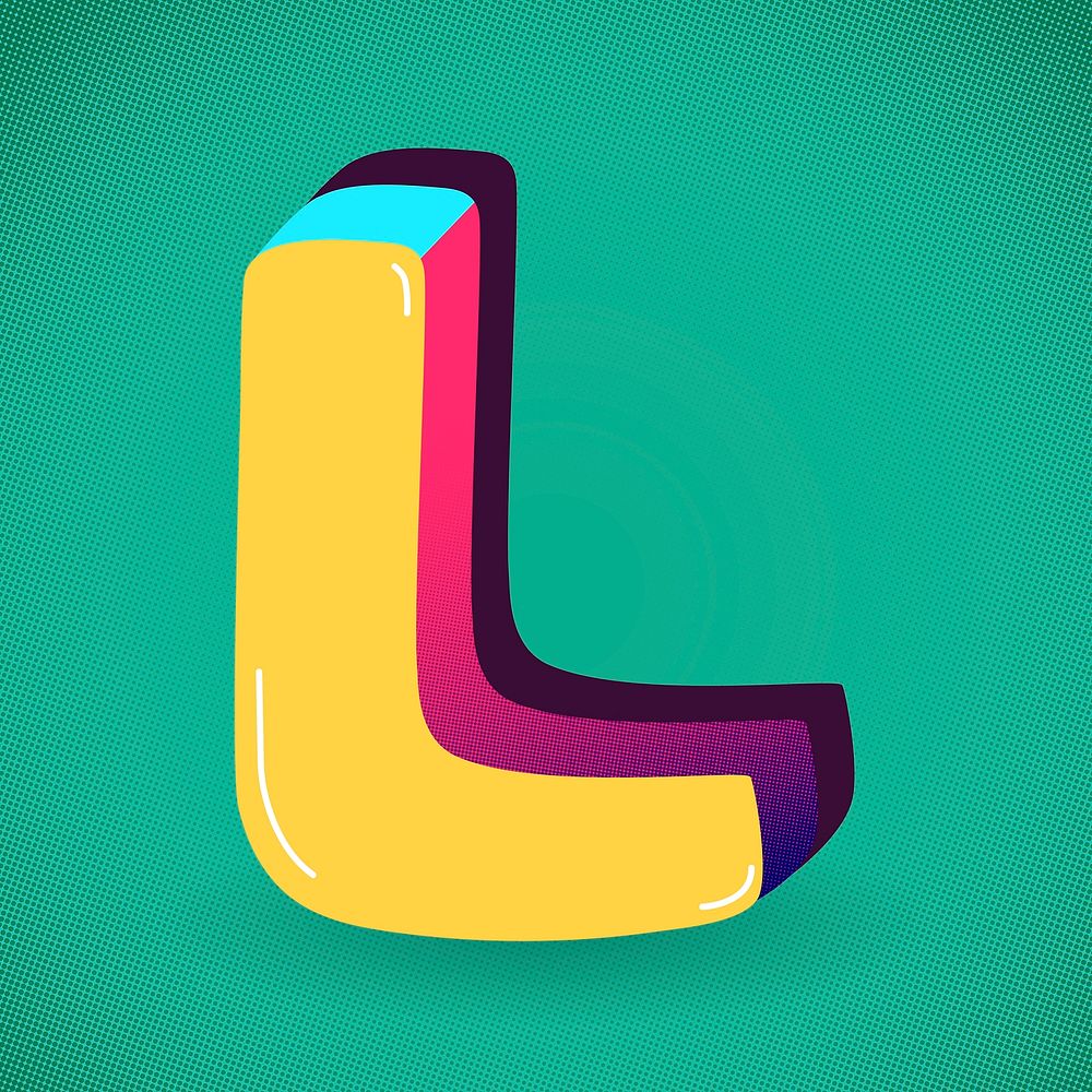 Letter L vector yellow funky stylized typography
