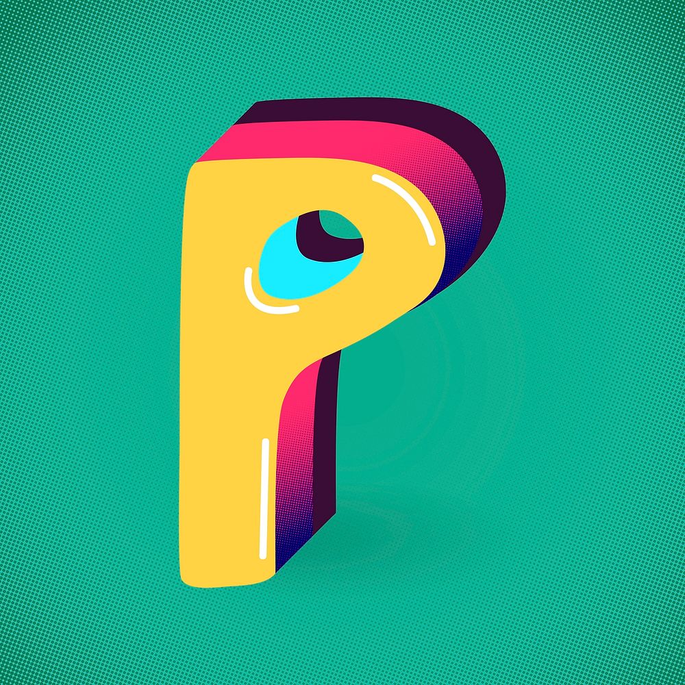 Letter P yellow vector funky stylized typography