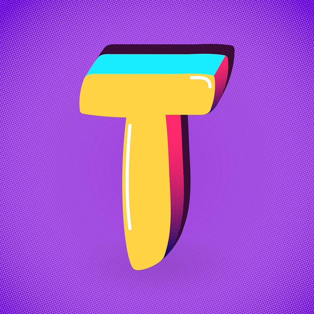 Letter T yellow funky vector stylized typography