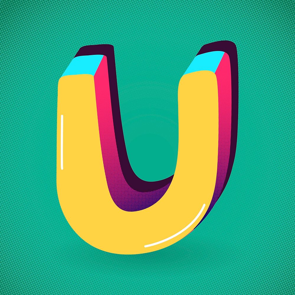 Letter U yellow funky stylized typography