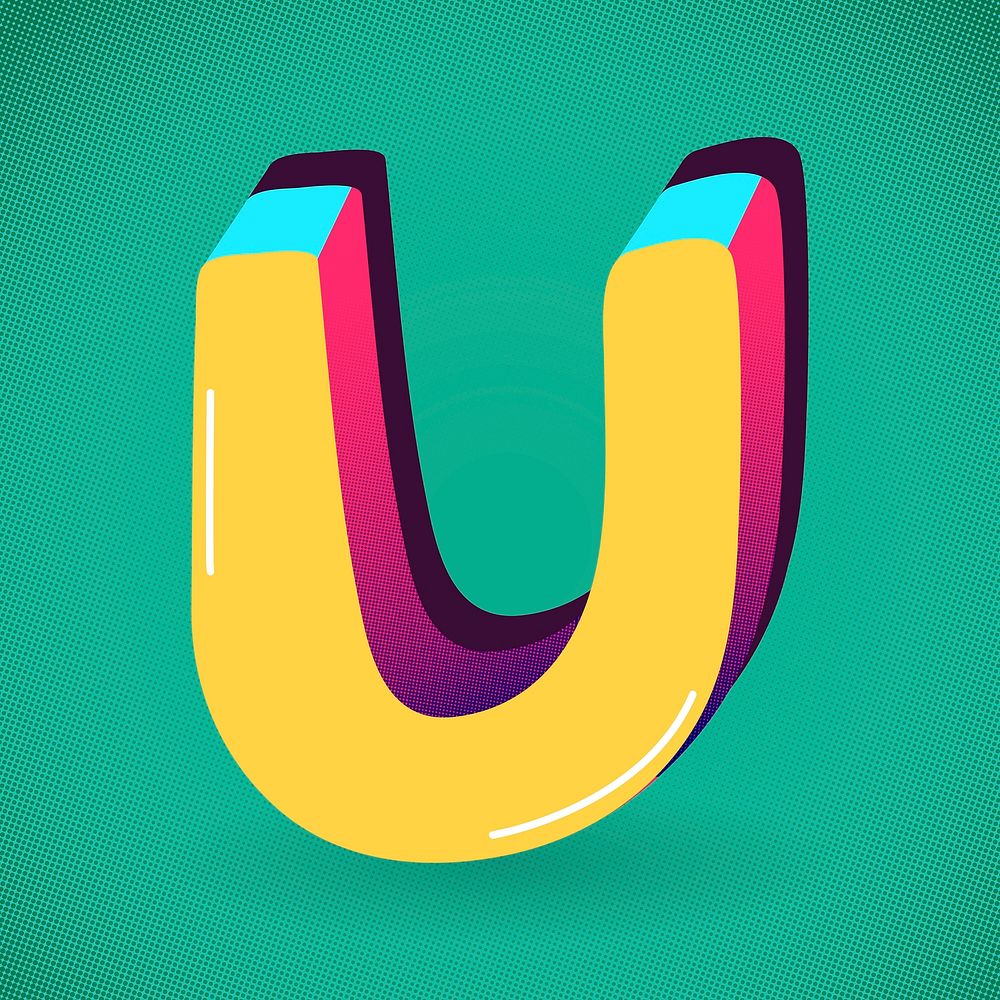 Letter U vector yellow funky stylized typography