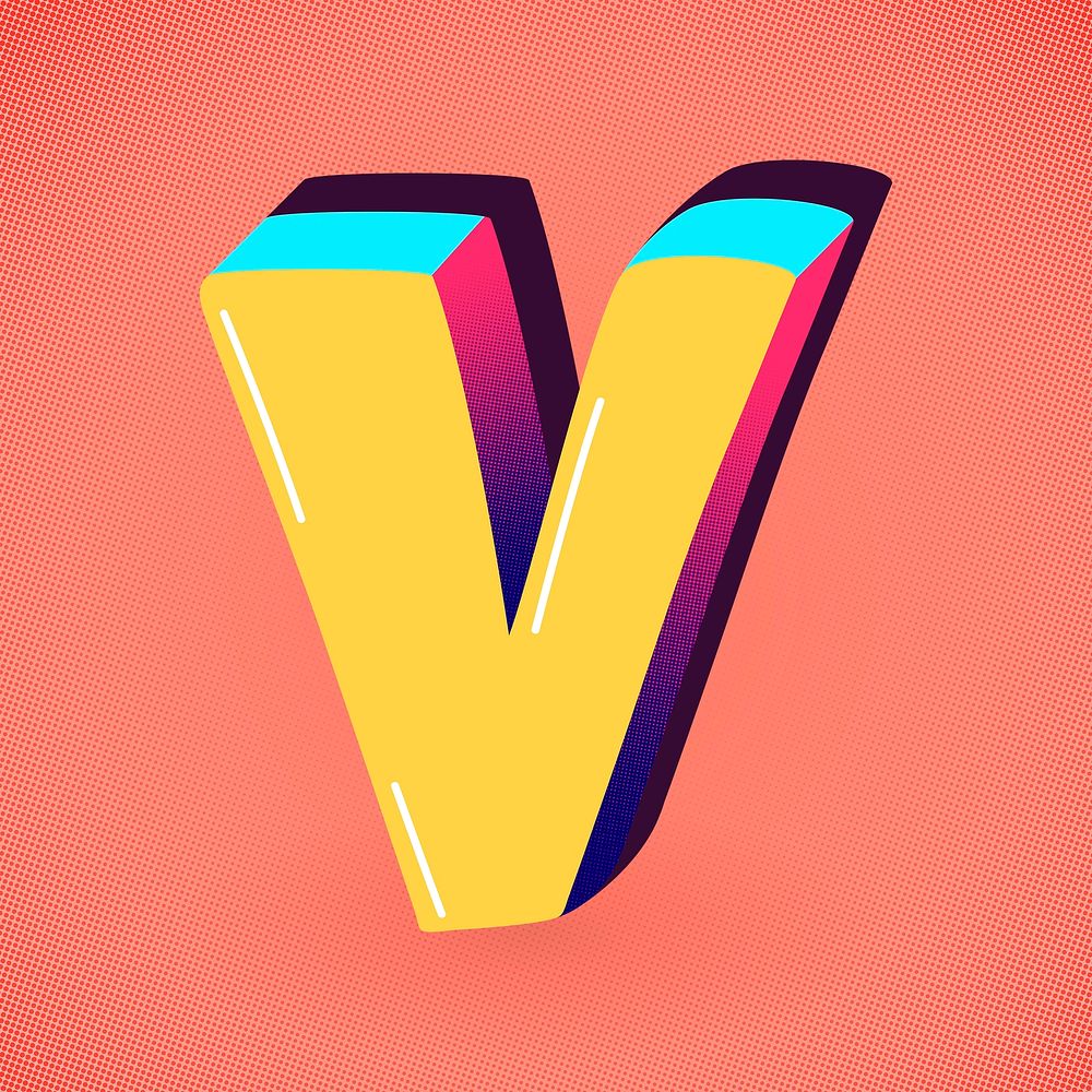 Letter V psd yellow funky stylized typography