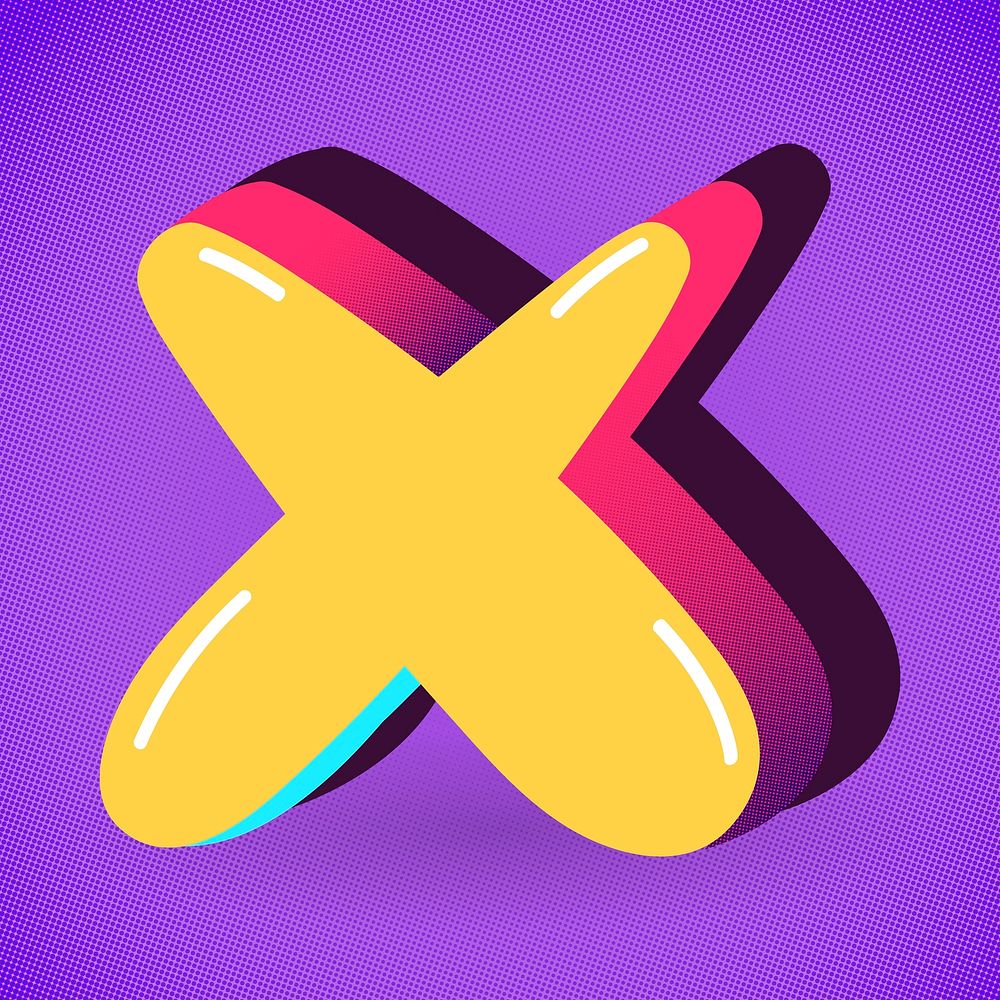 Letter X vector yellow funky stylized typography
