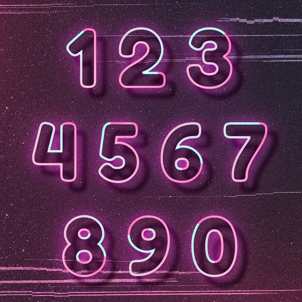 Pink neon font vector number typography word art