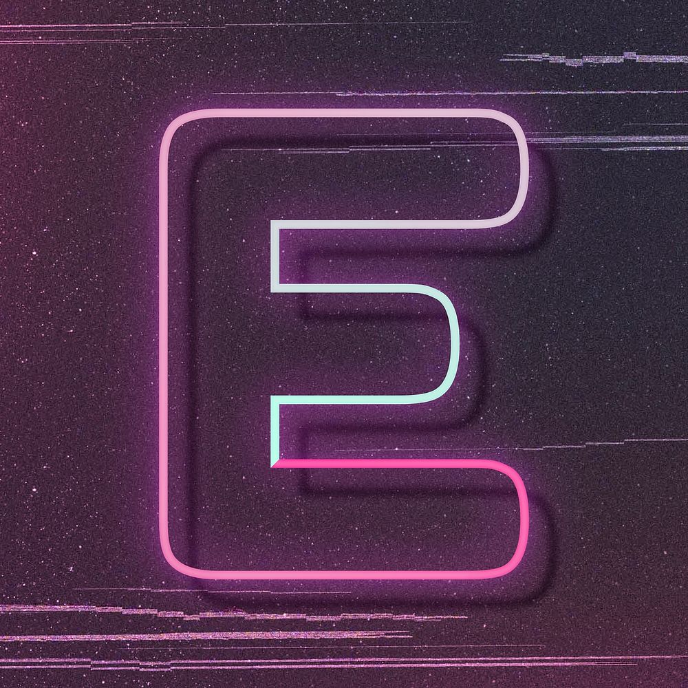 Pink neon glow letter E vector font typography