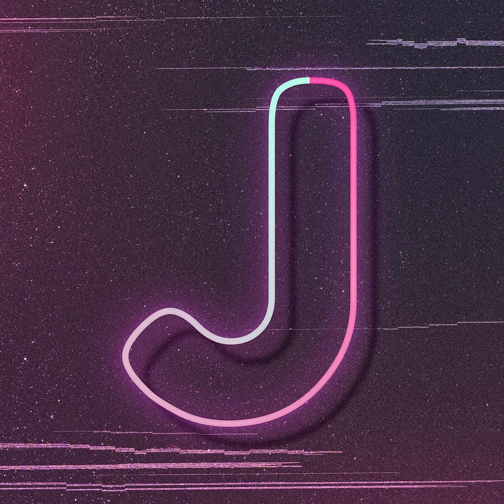 Pink neon glow letter J vector font typography