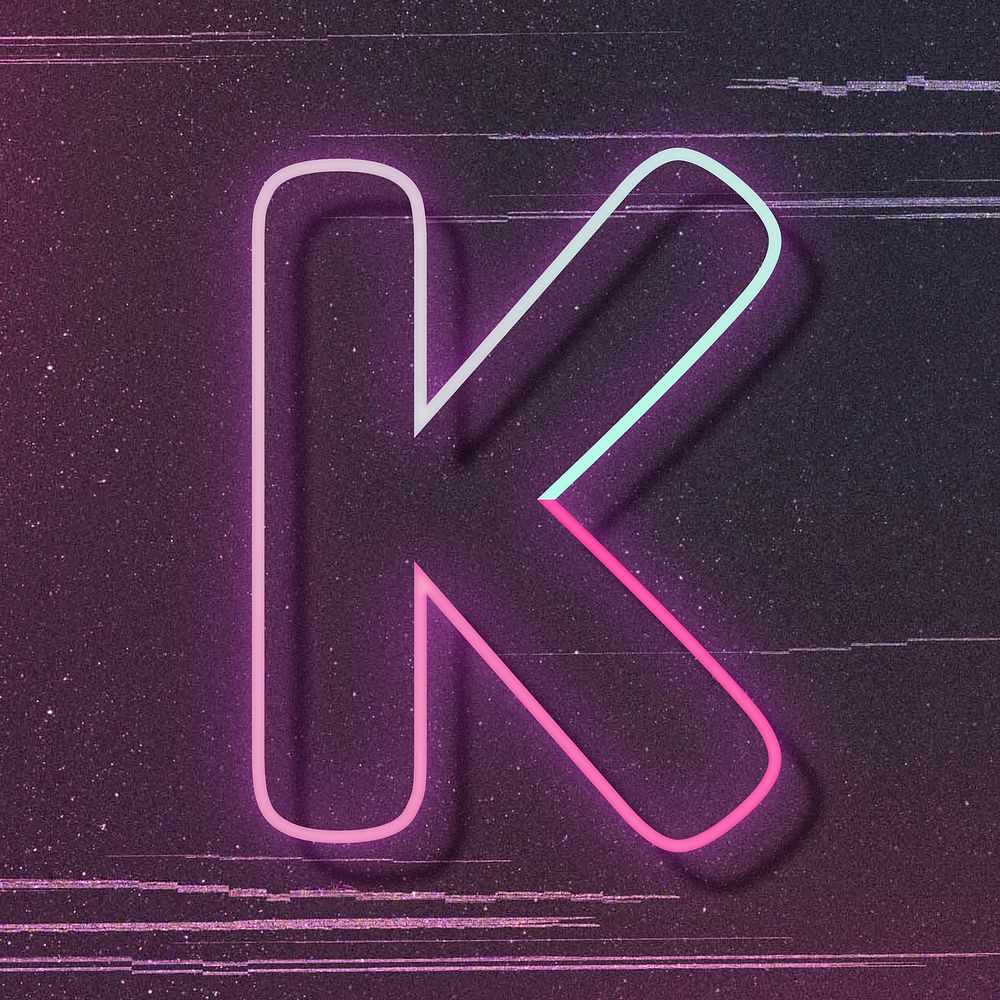Pink neon glow letter K vector font typography
