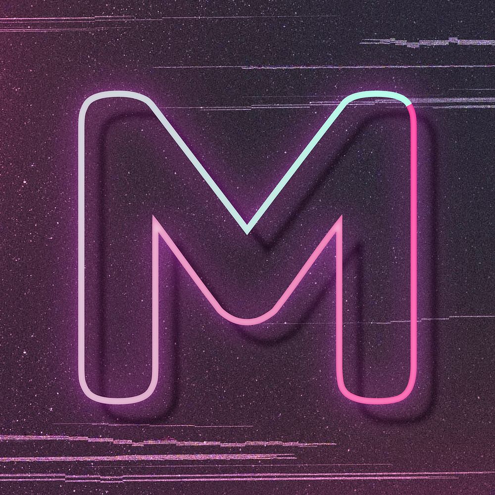 Letter M vector pink neon font typography