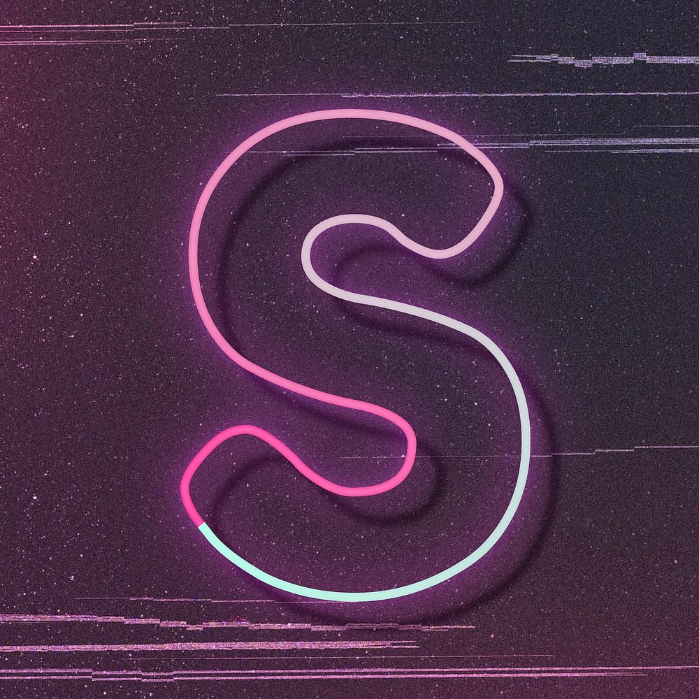 Letter S vector pink neon font typography