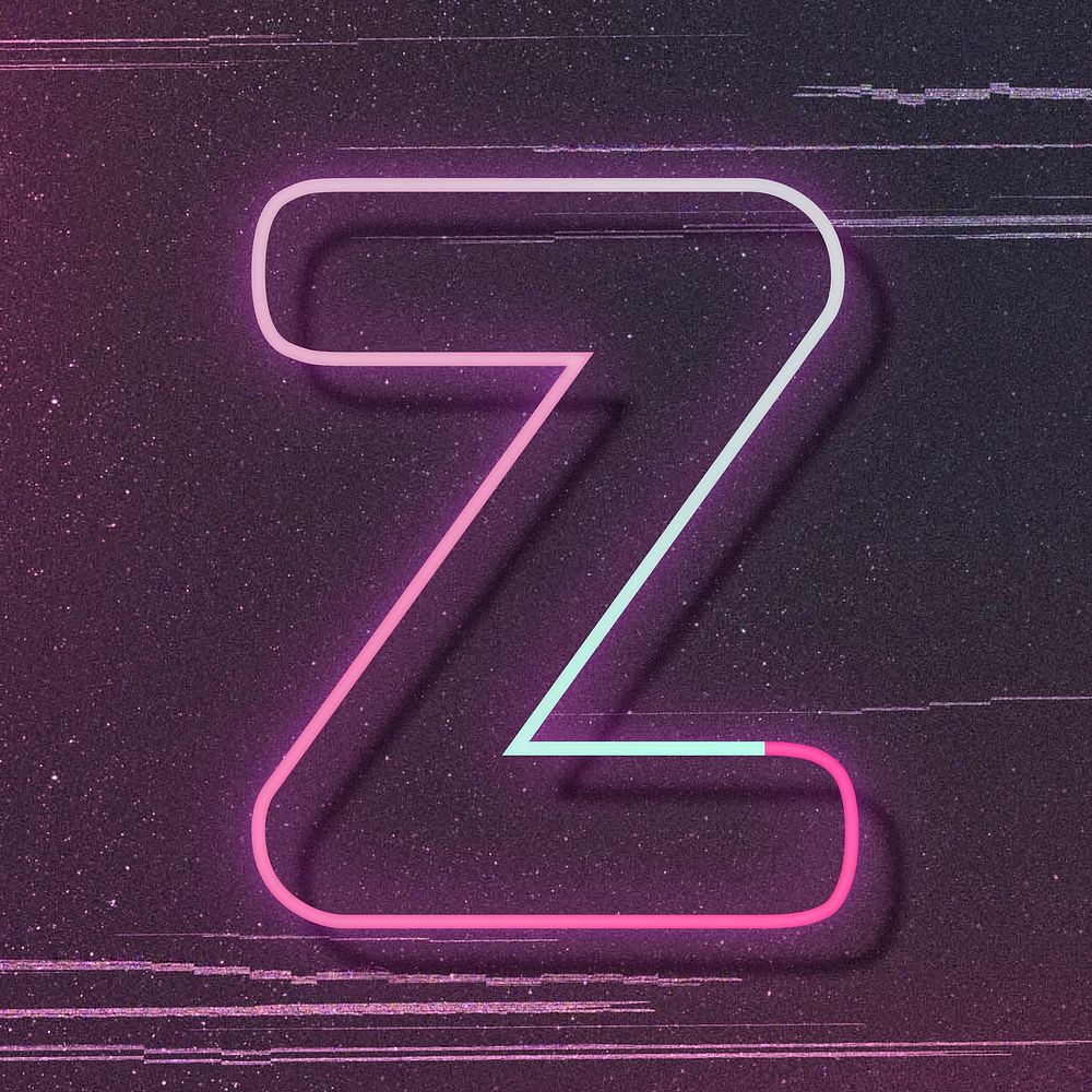 Pink neon glow letter Z vector font typography