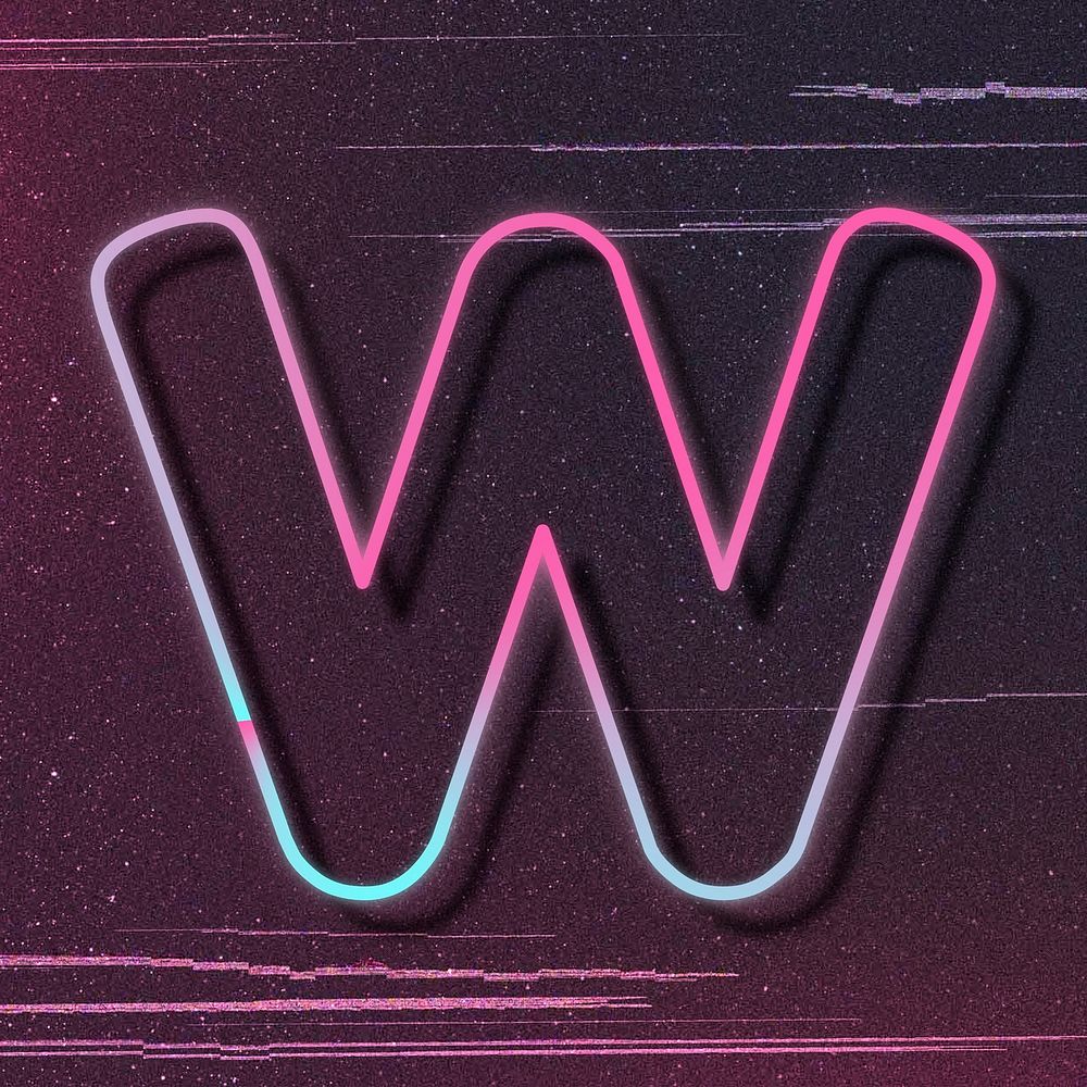 Pink neon glow letter W vector font typography