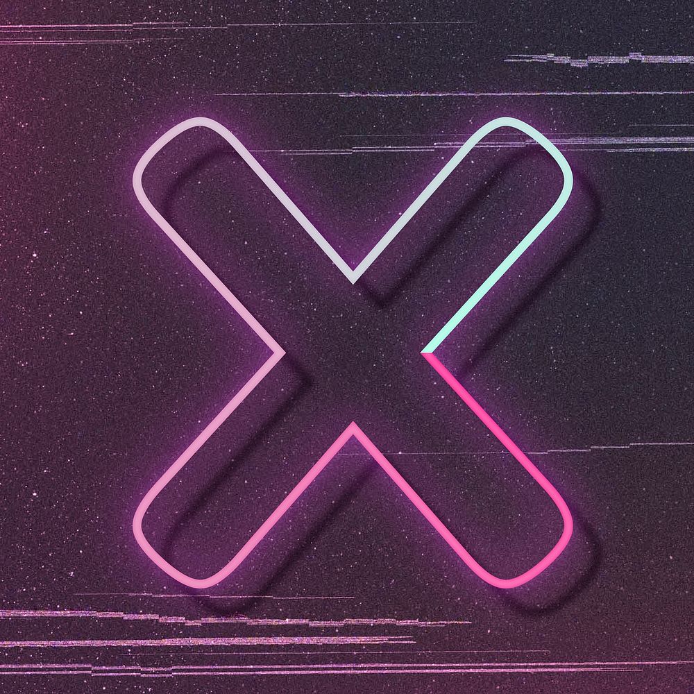 Pink neon glow letter X vector font typography