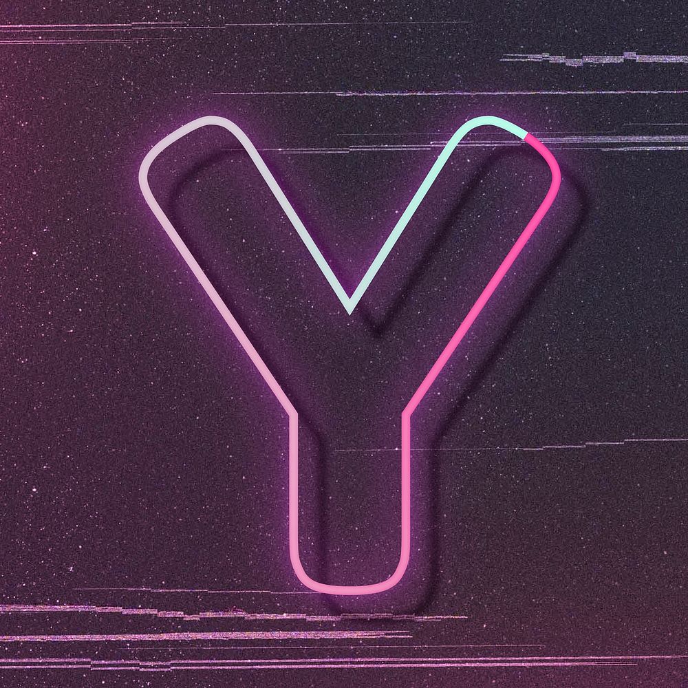 Pink neon glow letter Y vector font typography