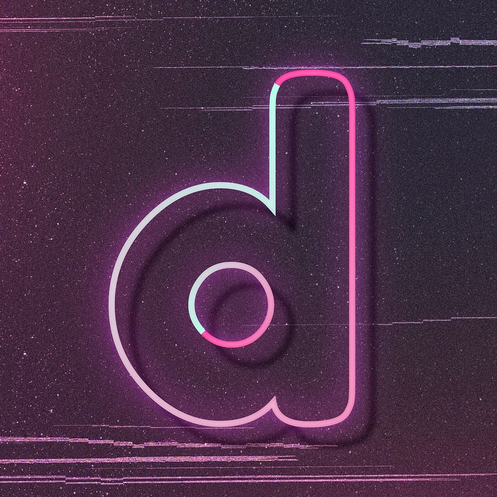 Pink neon glow letter d vector font typography