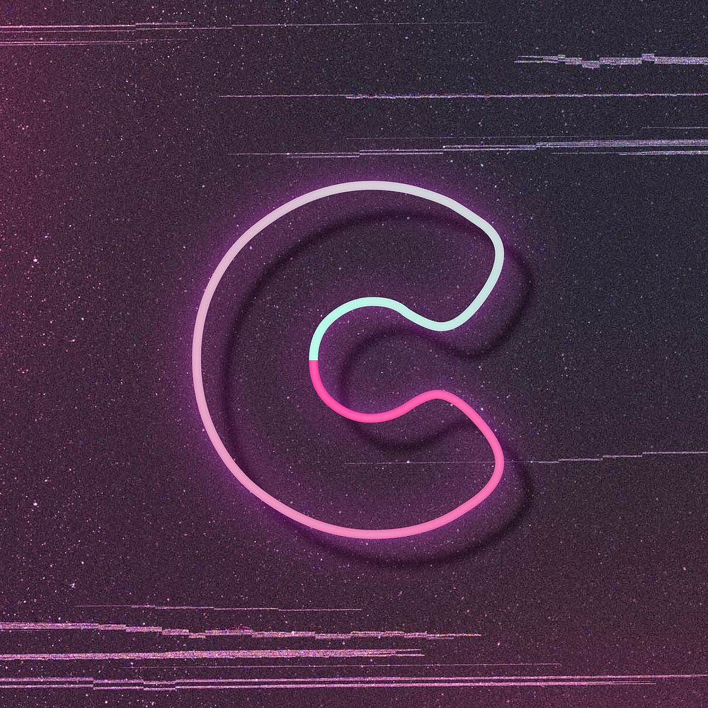 Gradient pink neon letter c vector