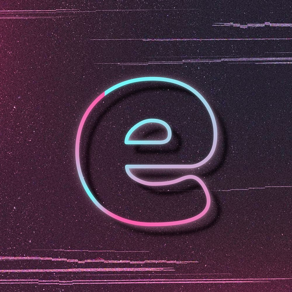Pink neon glow letter e font typography
