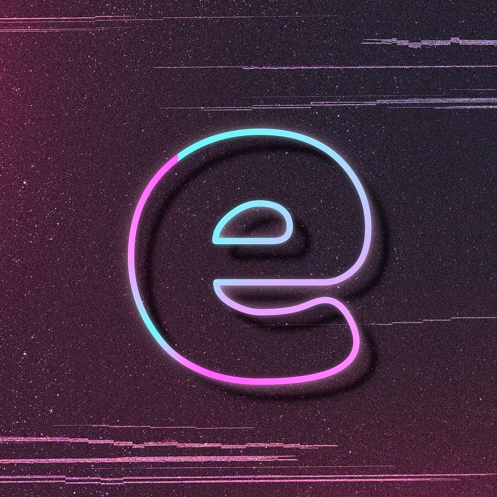 Pink neon glow letter e psd font typography