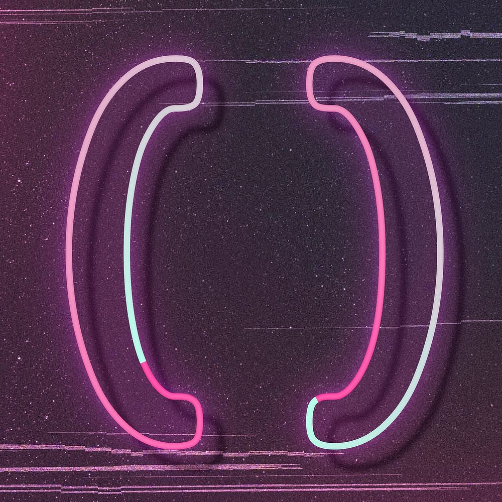 Pink neon glow round brackets vector symbol typography