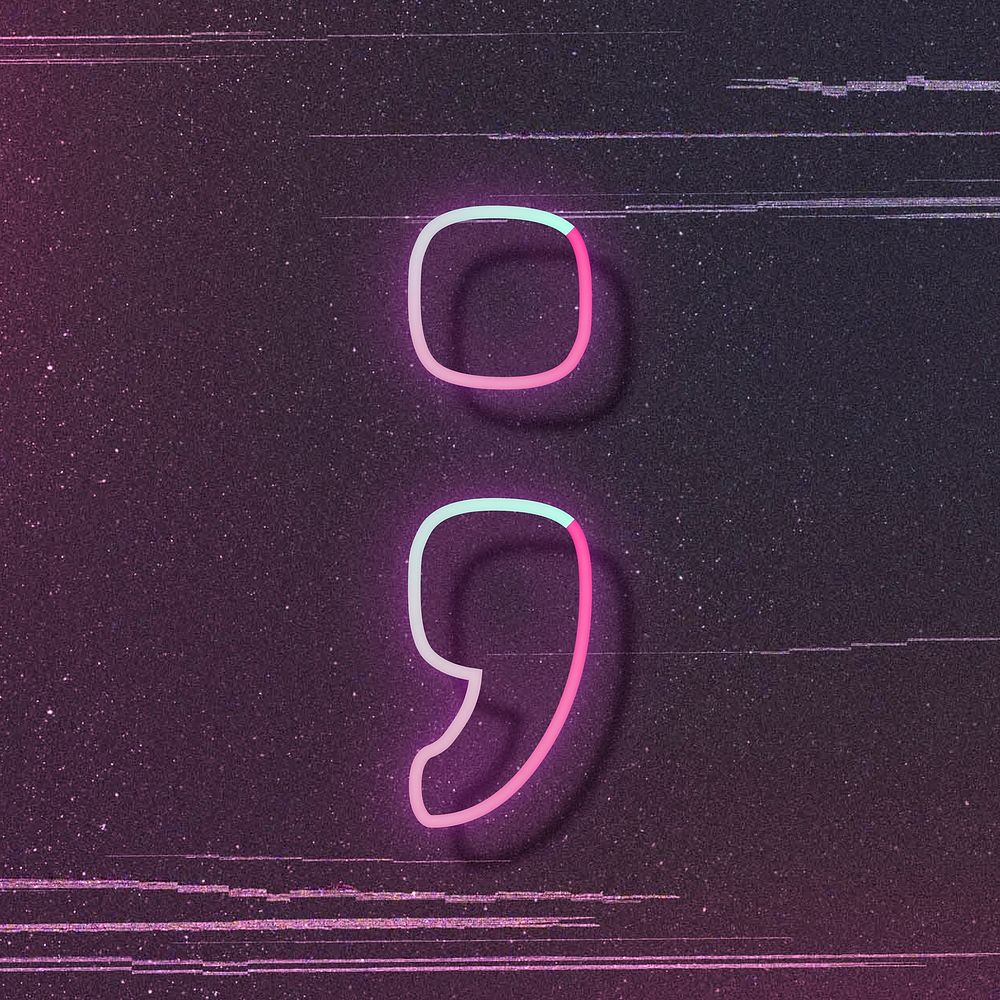 Pink neon glow semicolon symbol vector font typography