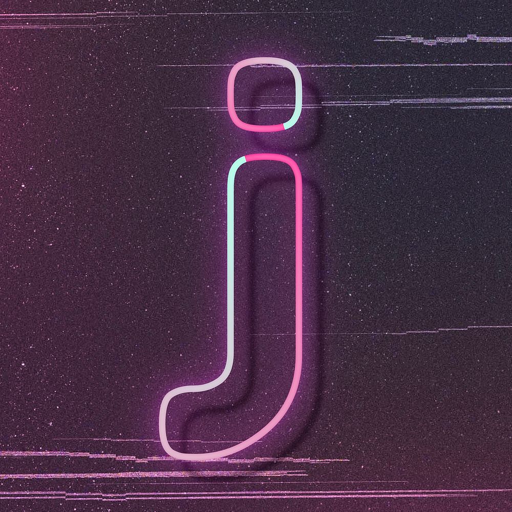 Pink neon glow letter j vector font typography