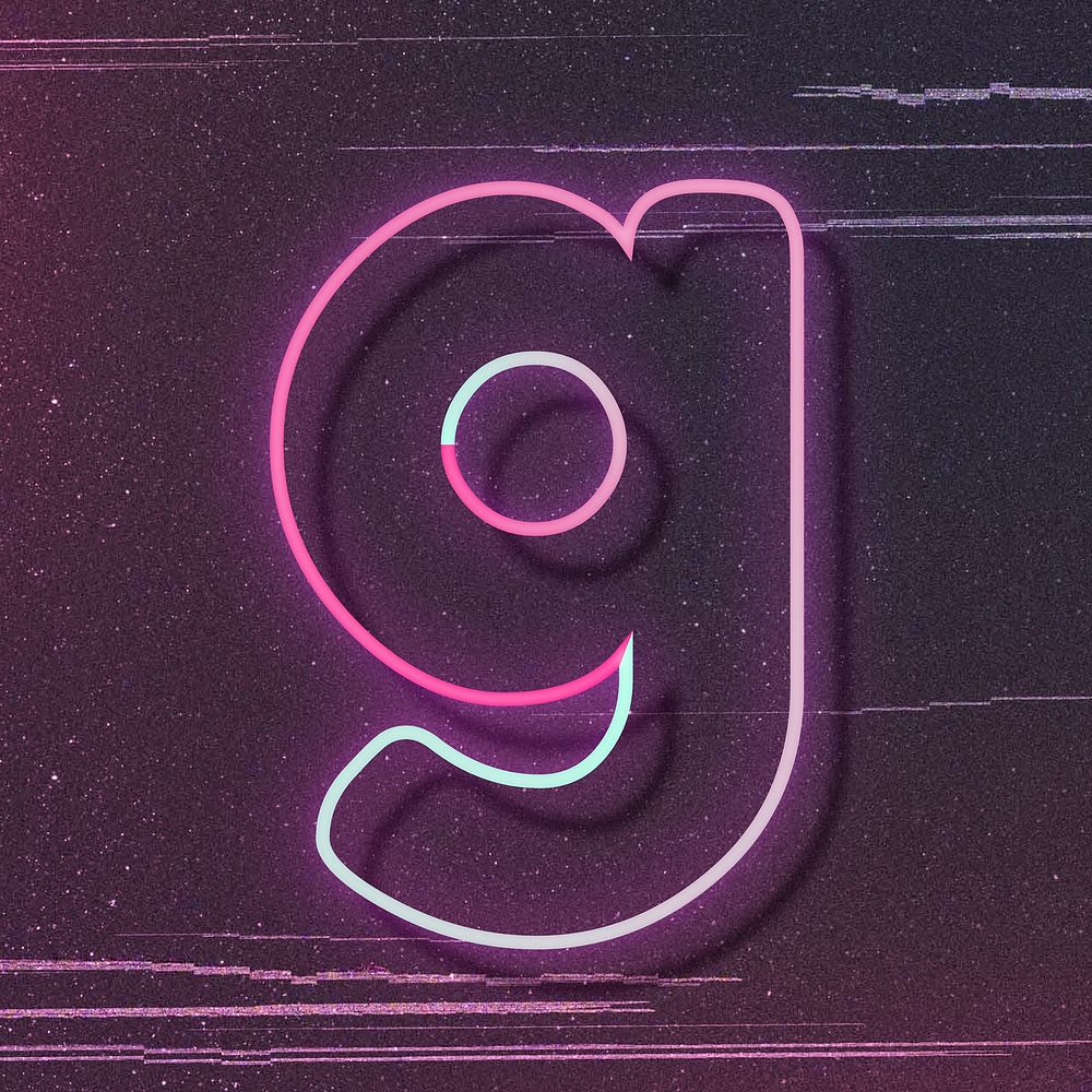 Pink neon LED letter g font typography