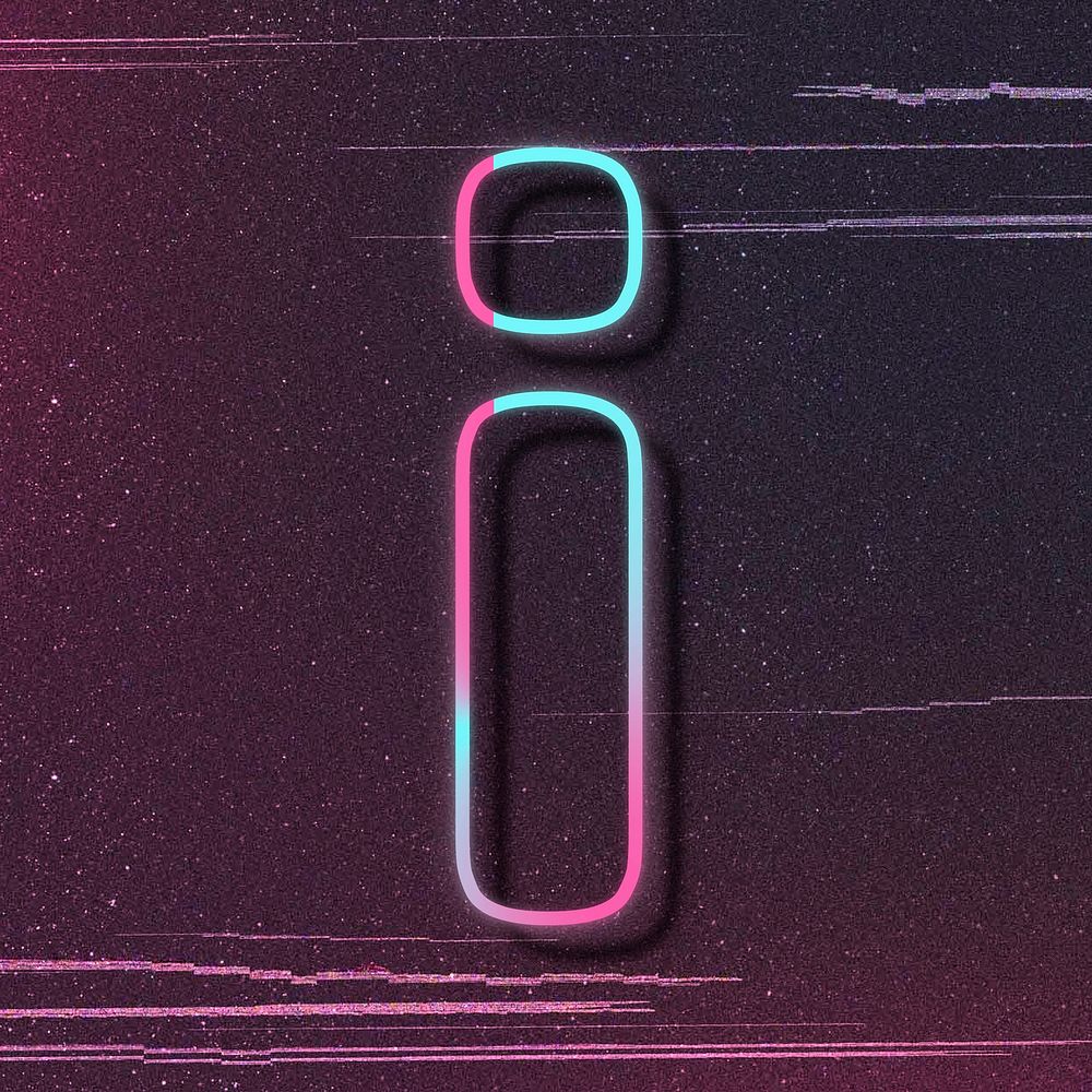 Pink neon glow letter i vector font typography