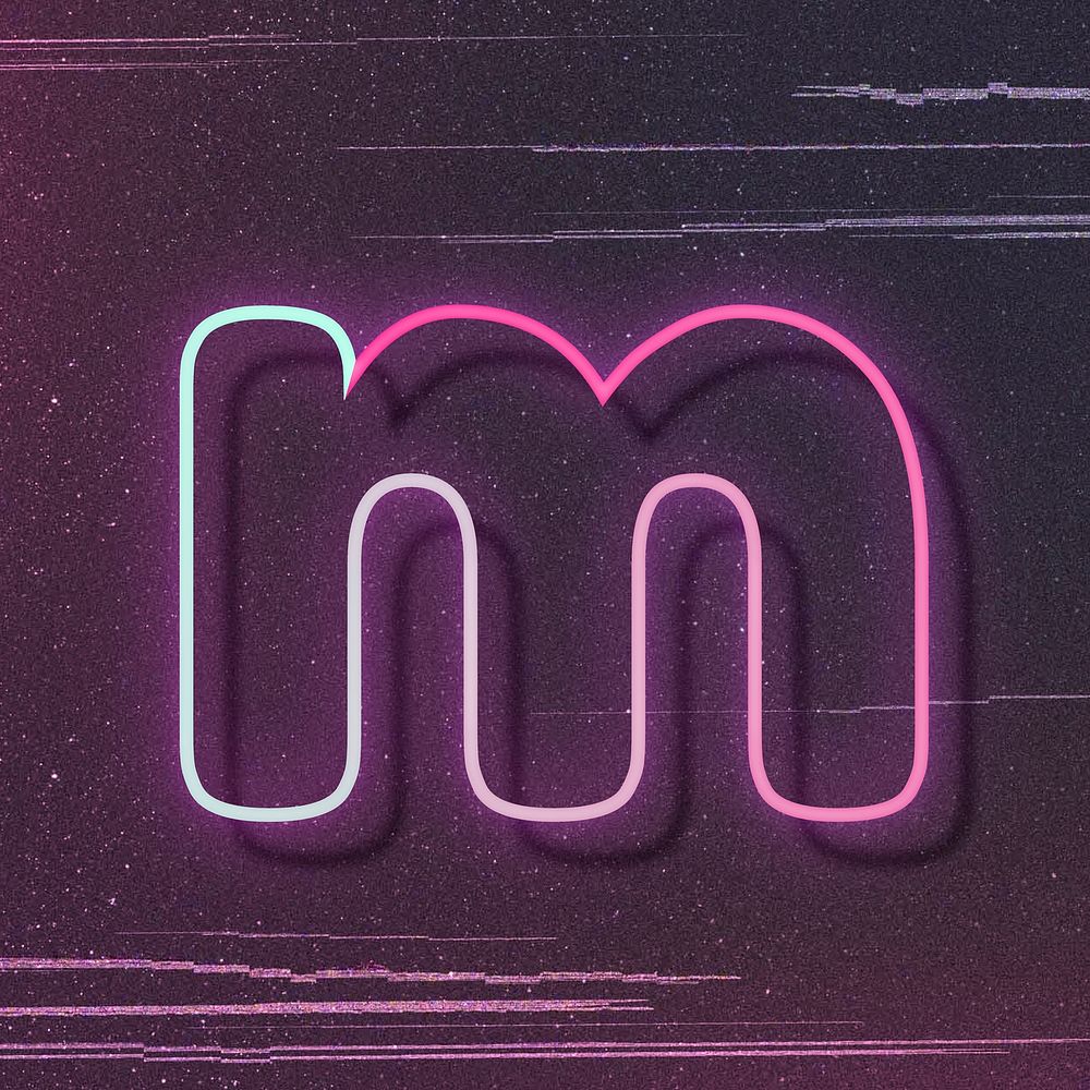 Letter m vector neon font typography