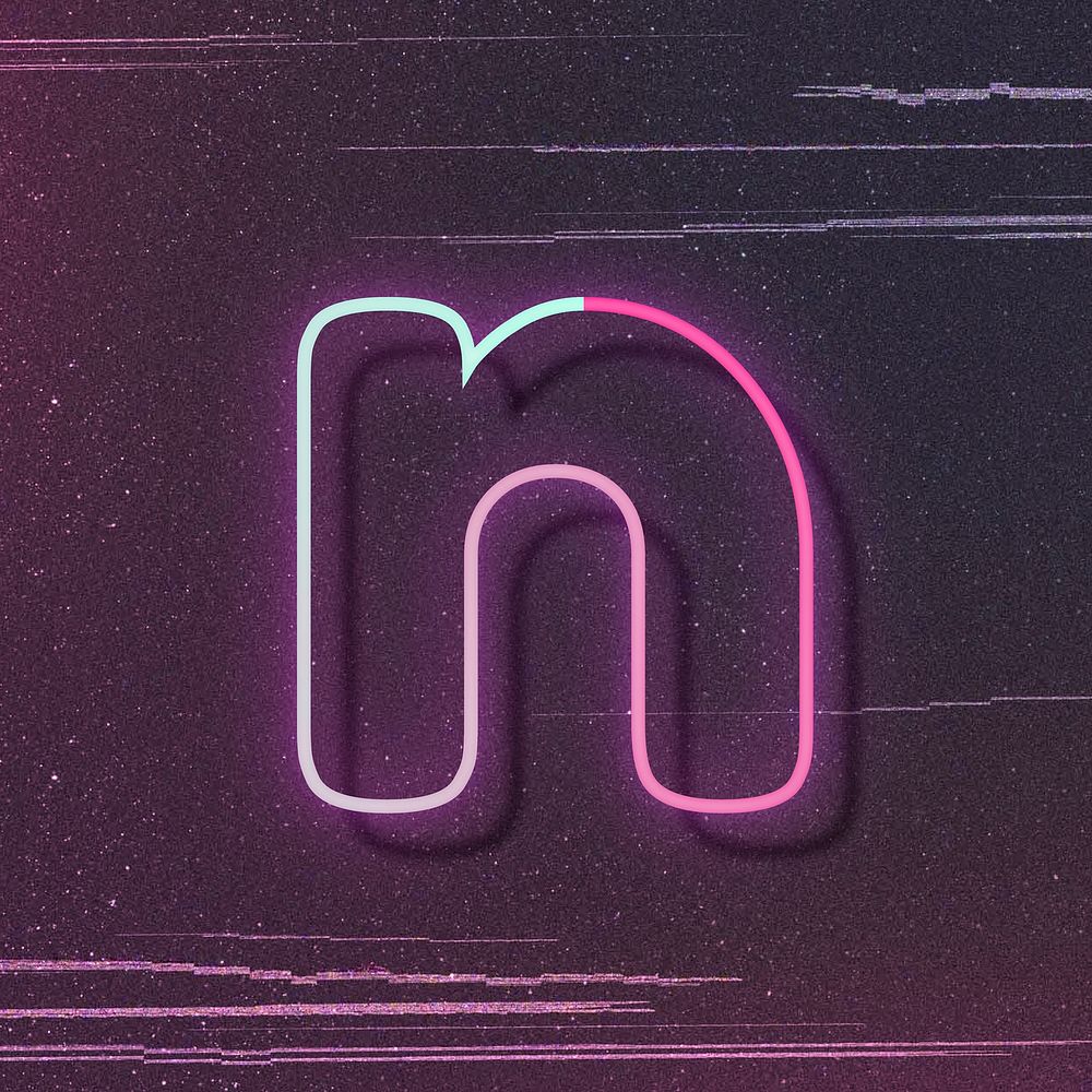 Pink neon glow letter n vector font typography