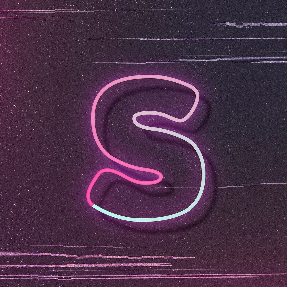 Pink neon glow letter s vector font typography