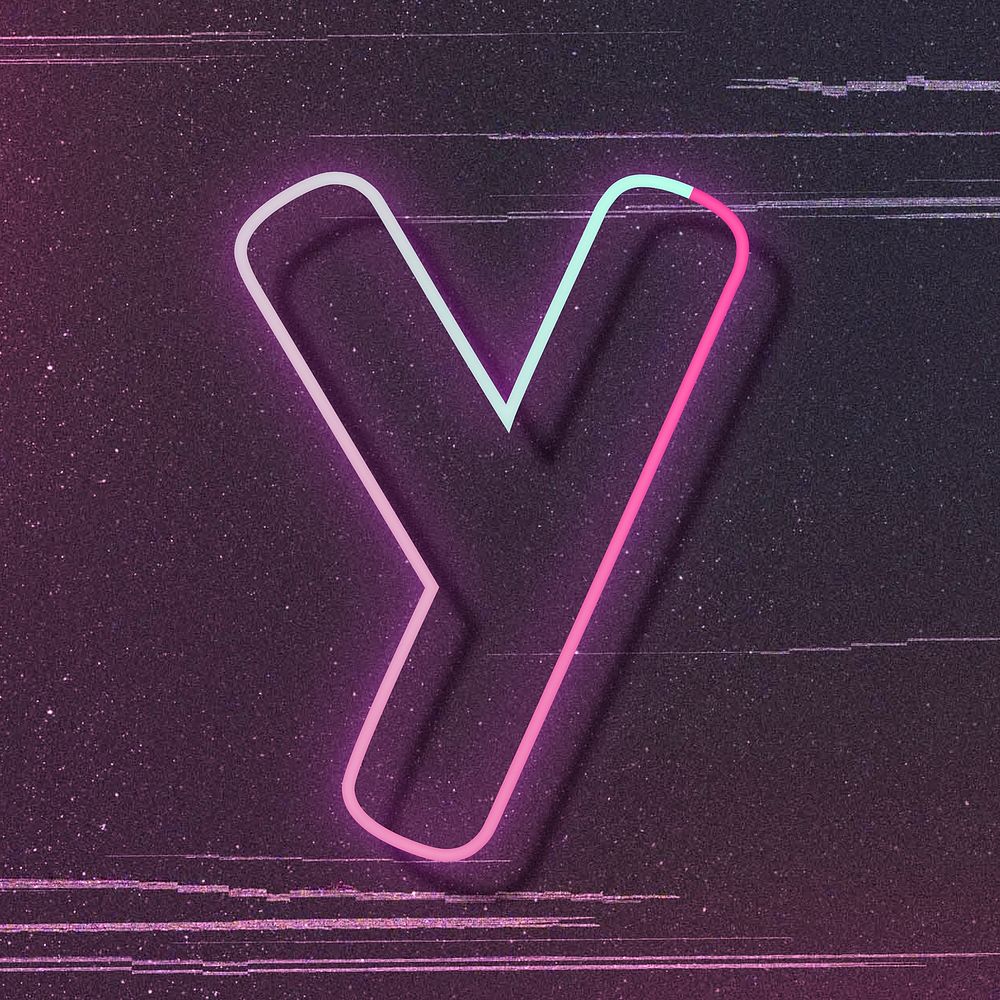 Pink neon glow letter y vector font typography