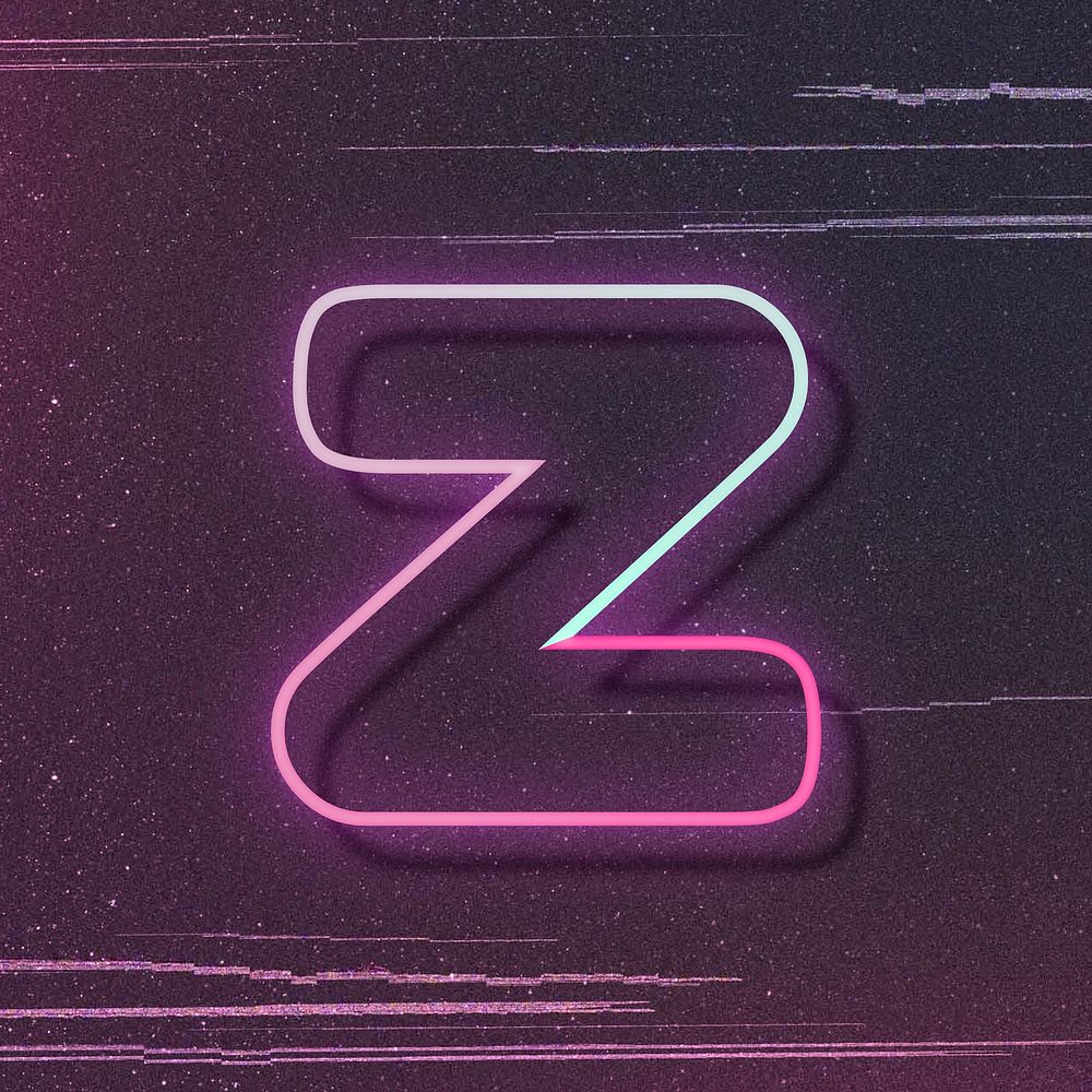 Pink neon glow letter z vector font typography