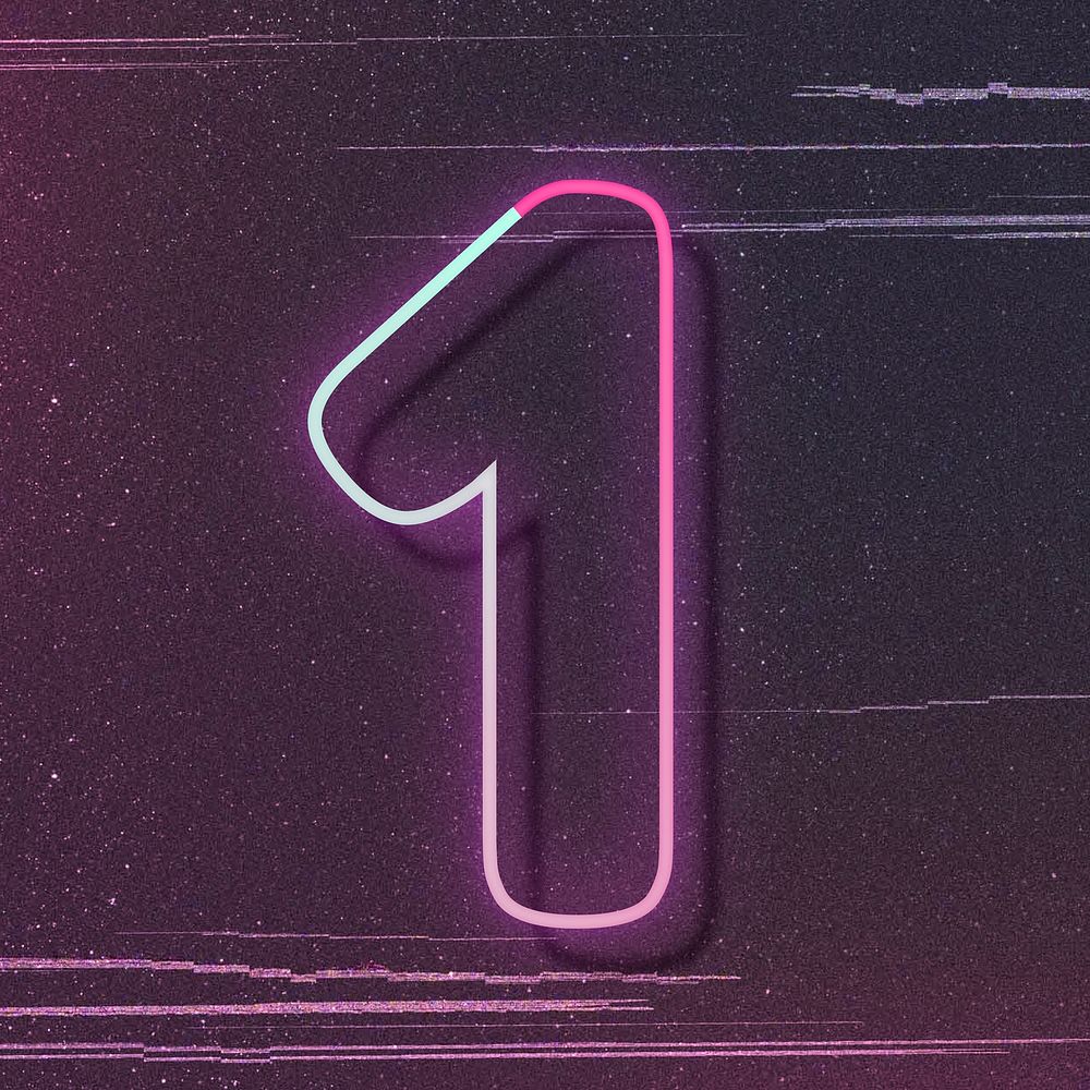 Pink neon glow number 1 font typography