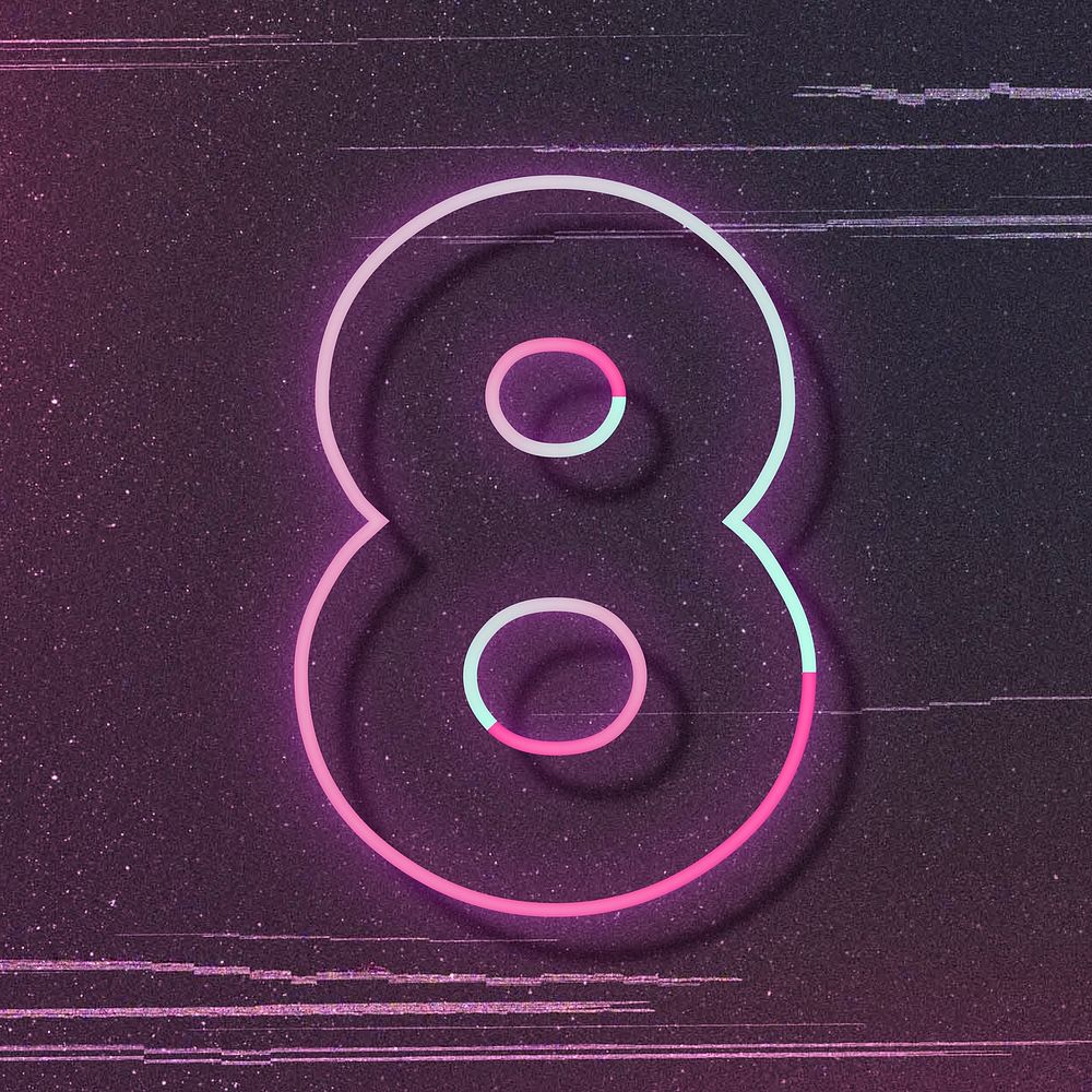 Number 8 pink neon font typography vector
