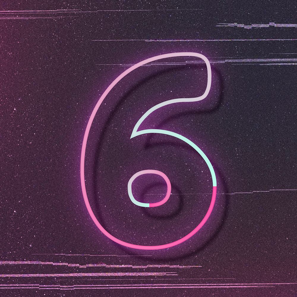 Number 6 pink neon font typography vector