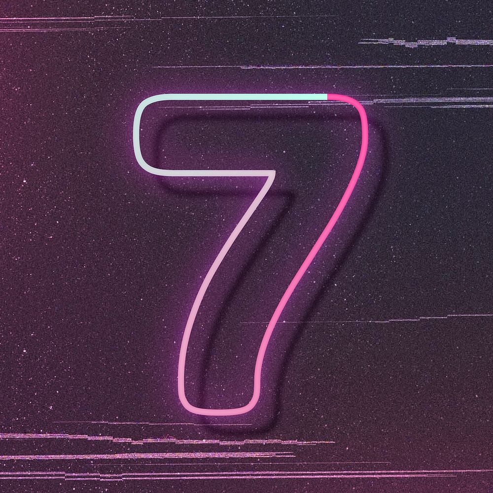 Number 7 pink neon font typography vector