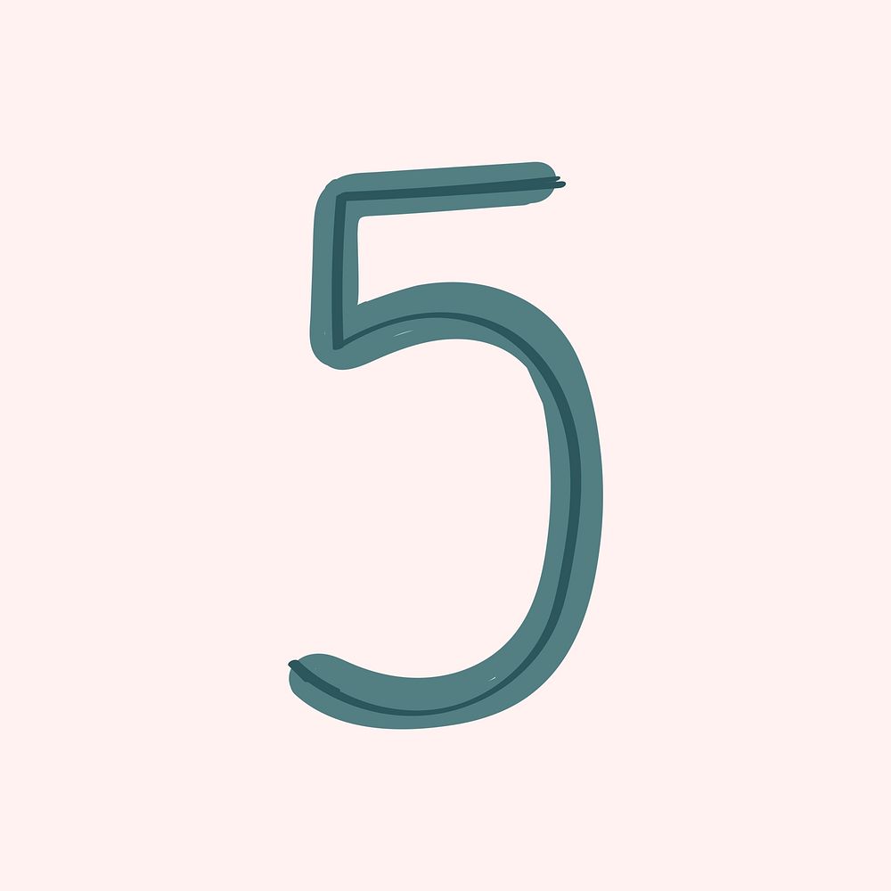 5 five number doodle typography font vector