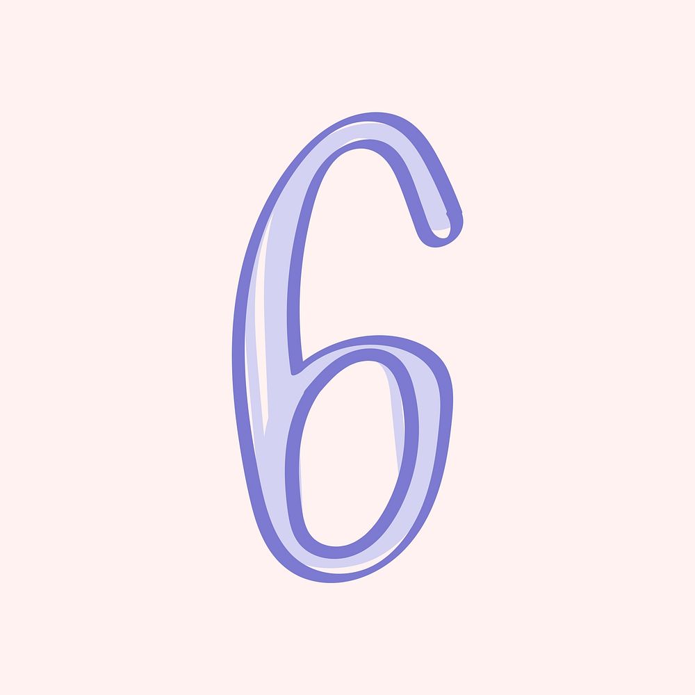 6 six number doodle typography font vector