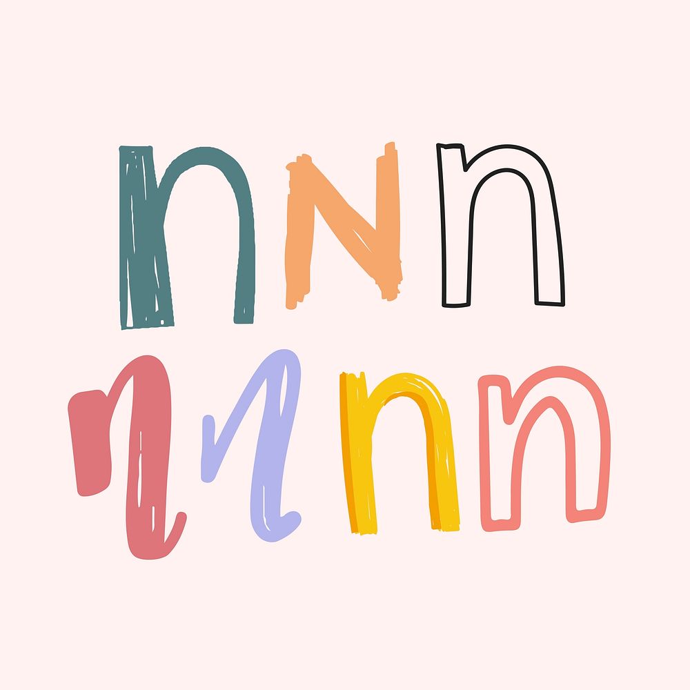 N letter doodle font vector typography set