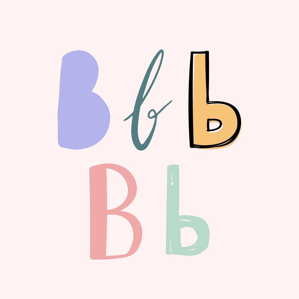 B letter doodle typography font set vector