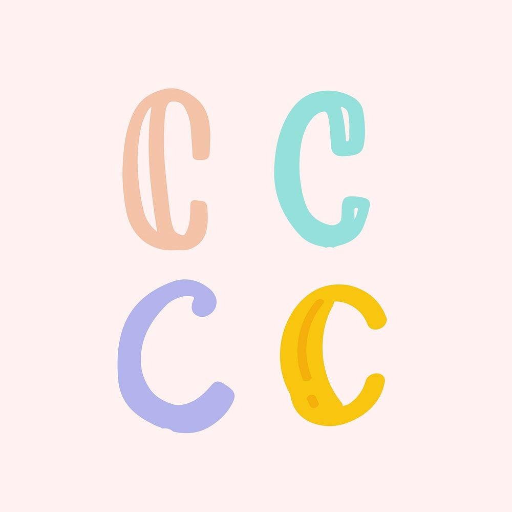 Letter C doodle typography vector font set