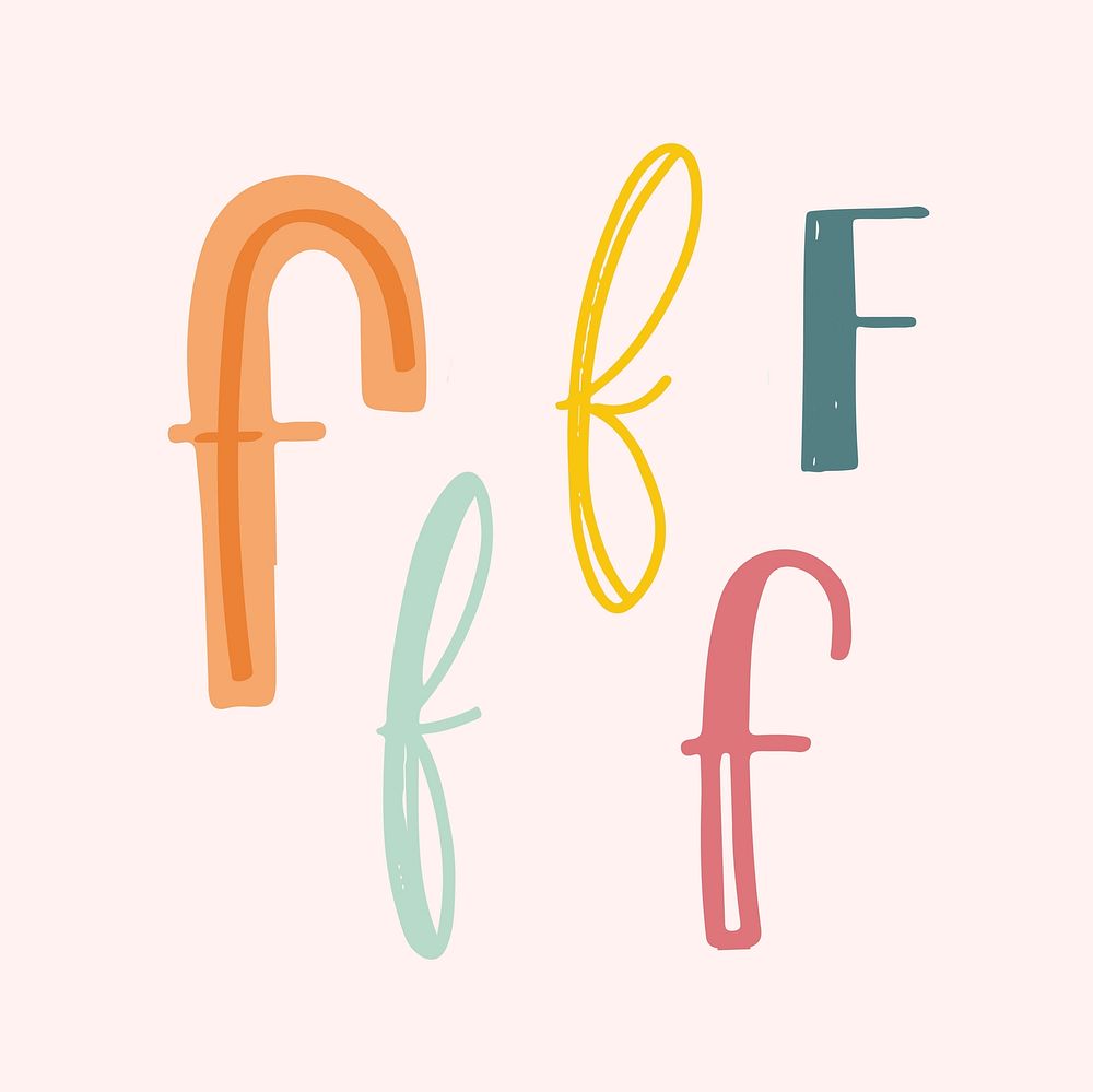 Letter F doodle font typography set vector