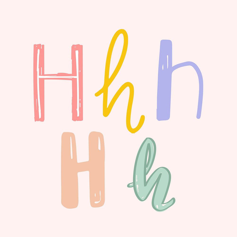 H letter doodle font typography set vector