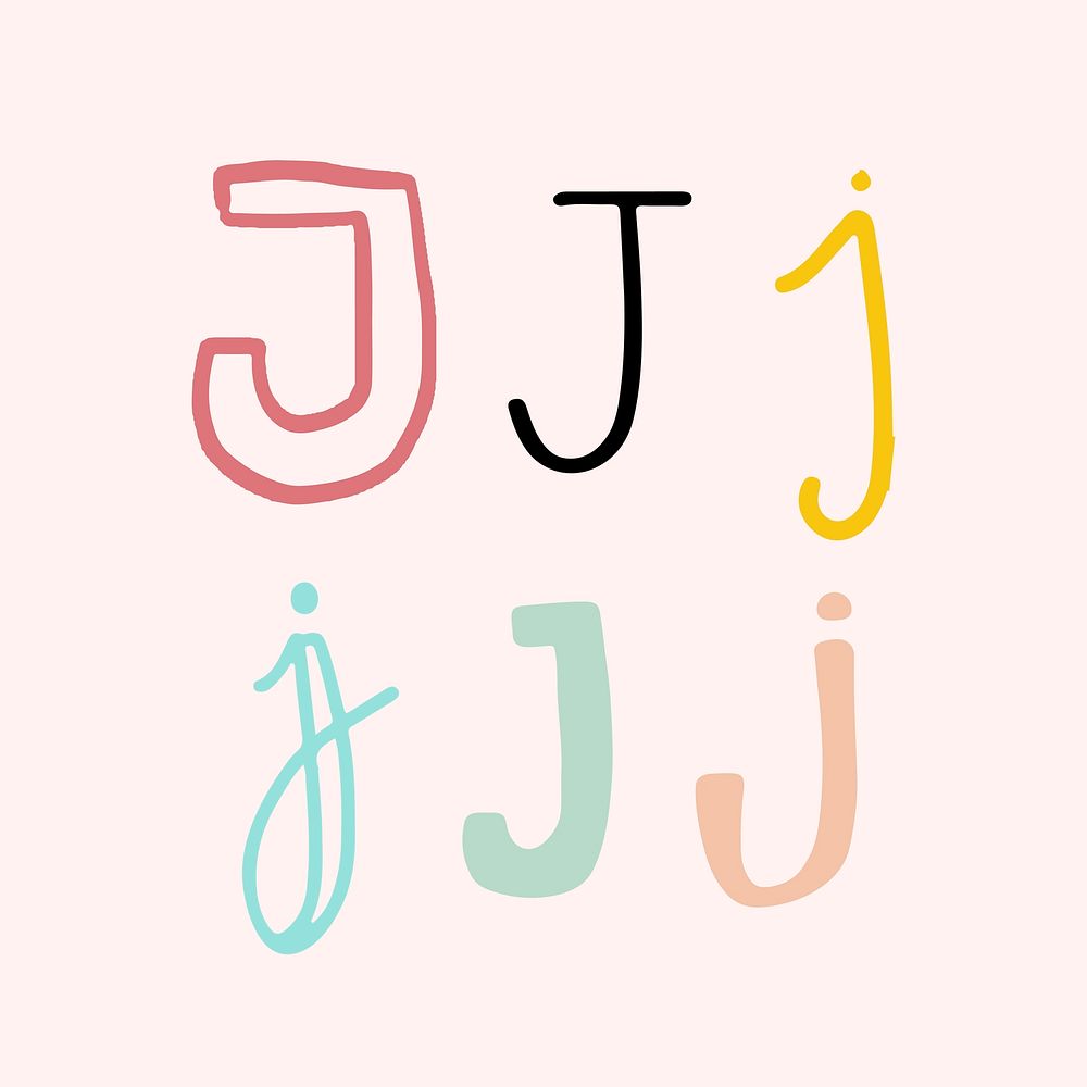 Letter J doodle font typography set vector