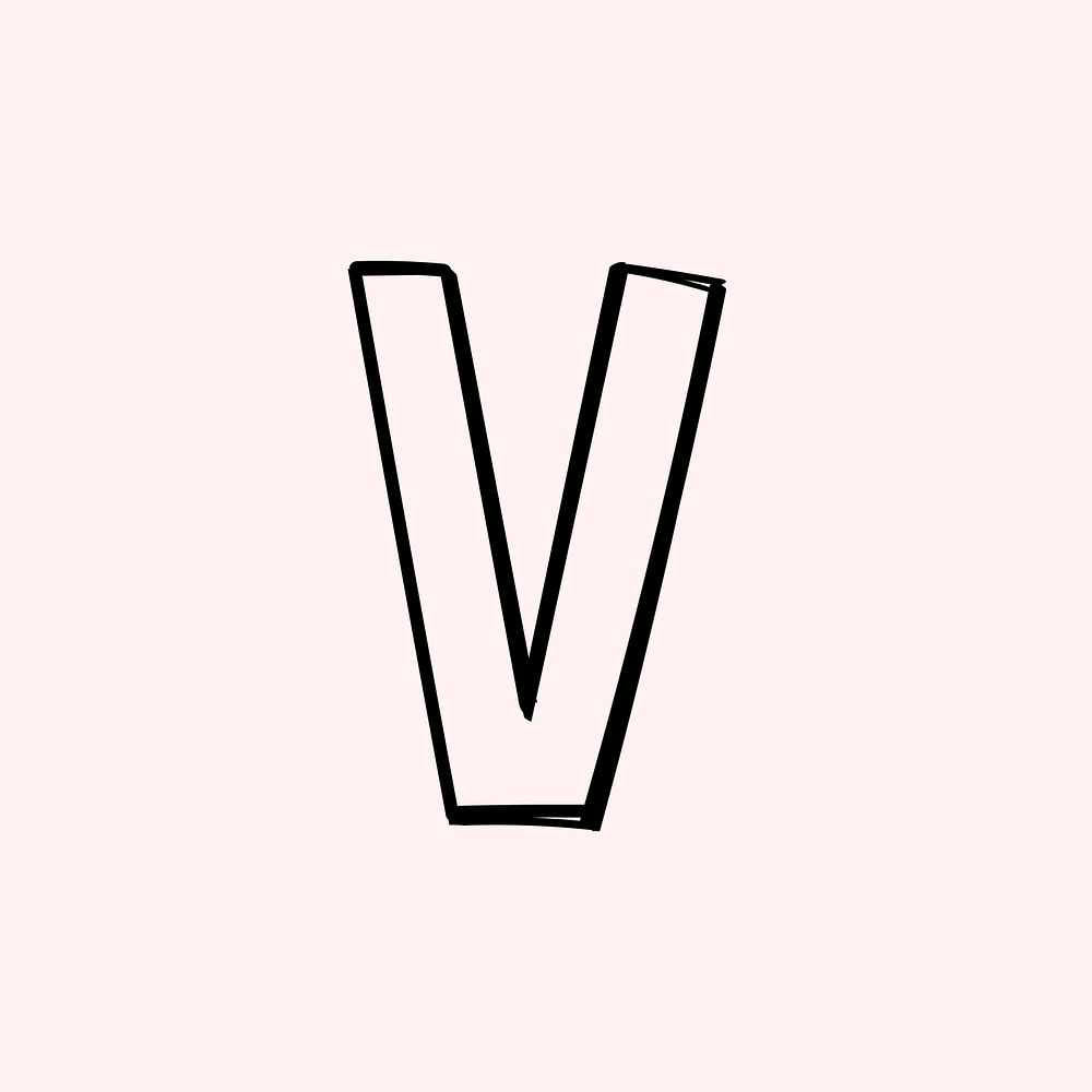 Hand drawn V letter doodle typography vector 