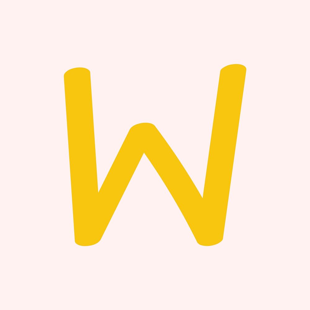 Cute yellow letter W on pastel pink background vector