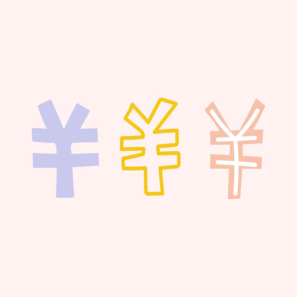 Japanese yen symbol vector doodle typography handwritten collection