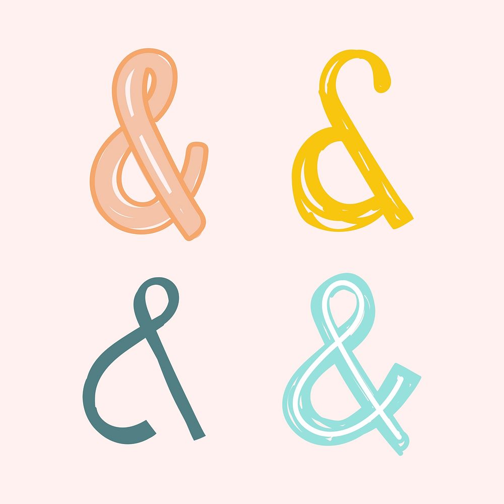Pastel ampersand symbol psd doodle font hand drawn mixed