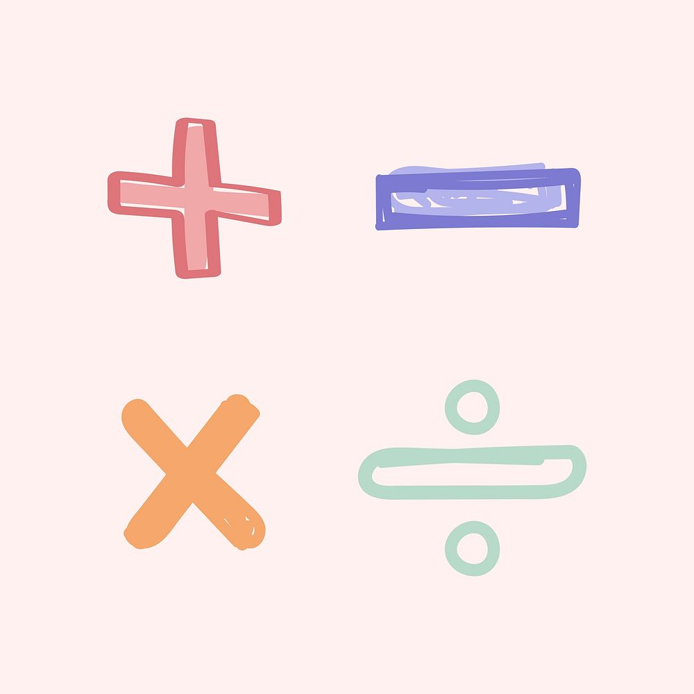 Pastel doodle font math operator symbol set