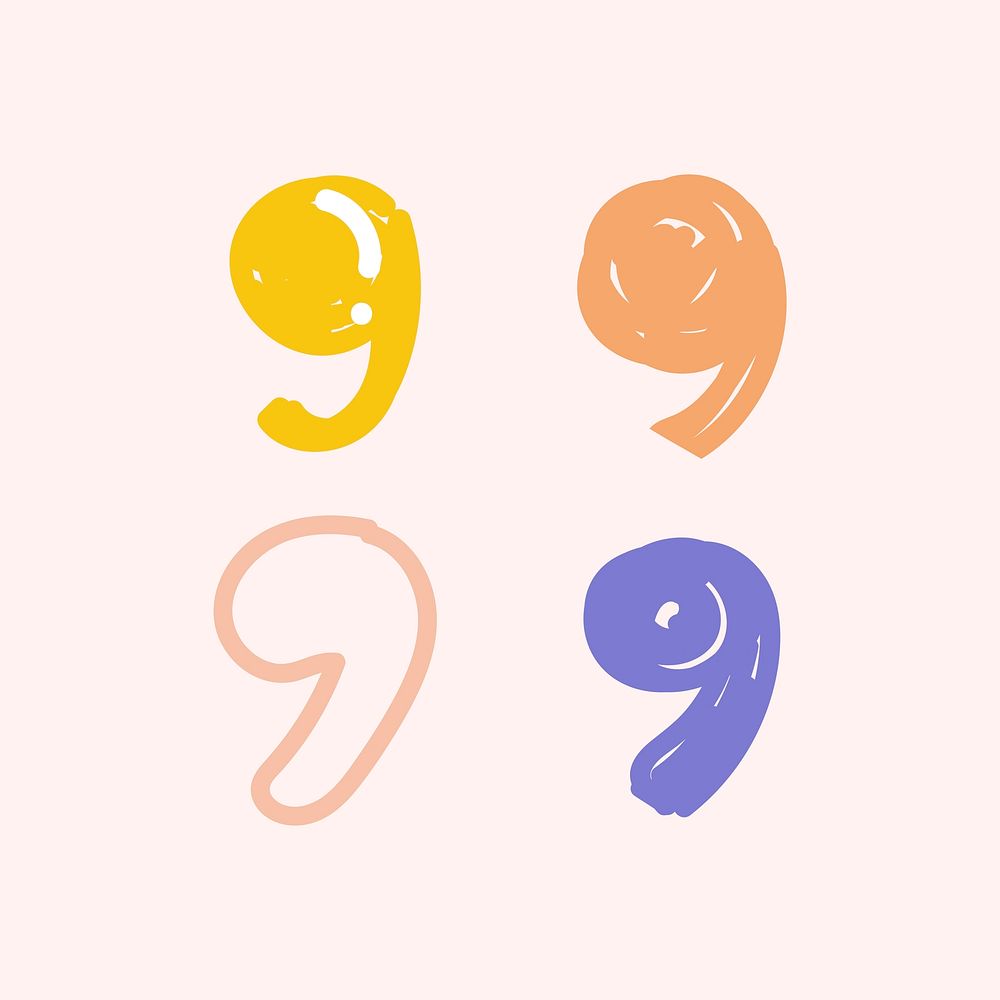 Symbol comma vector doodle font typography hand drawn set