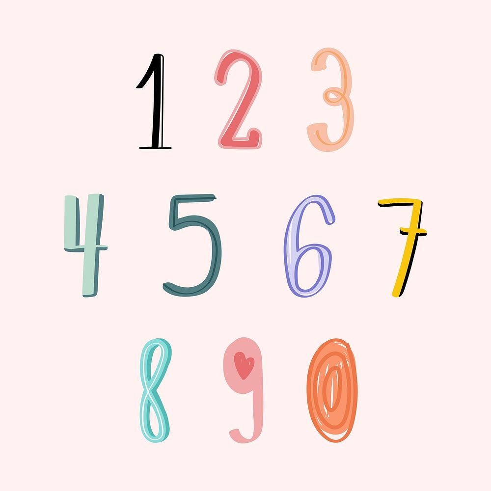 Numerical vector hand drawn doodle font typography set 